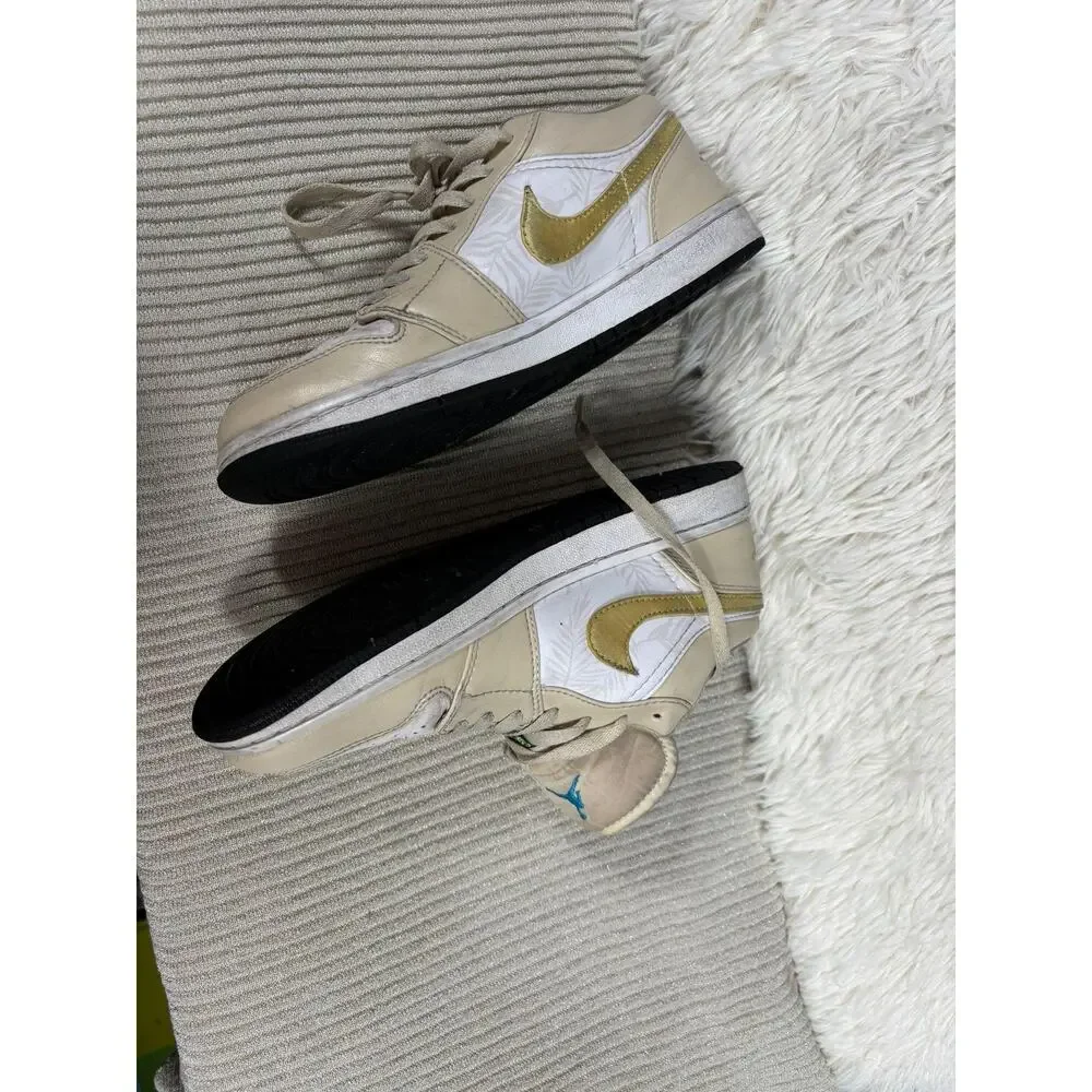 Nike Air Jordan 1 Retro Palm Tree Shoes Men 7 Beige White Gold Swoosh CK3022-107